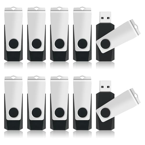 4GB USB Flash Drive 10 Pack, Swivel Memory Stick Thumb Drives with Lanyards, Portable Photo Stick Jump Drives Pendrive Zip Drive USB Key with LED Indicator for Data Storage Office Business Students - size: 4GB