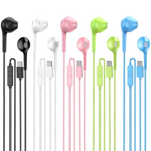 Jogteg USB C Headphones Wired Earbuds Pack of 5, Type C Earphones Wired with Mic Remote Noise Isolating Heavy Bass, Compatible with iPhone 17/16/15, iPad, Samsung, Laptops & Android Devices - color: Black