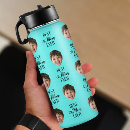 D-Story Personalized Water Bottle with Straw Lid - Custom Face Photos & Text to Prevent Loss, 18 oz Leak-Proof Stainless Steel Insulated Flask, Picture Gifts for Birthday Anniversary Back to School - color: Face Picture