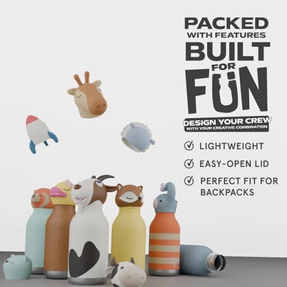 asobu Bestie Bottle Insulated Stainless Steel Water Bottle with Detachable Soft Animal Head Fun Drinking For Kids and Teens with Flexible Reusable Straw 16 Ounce (SNOWMAN) - color: SNOWMAN