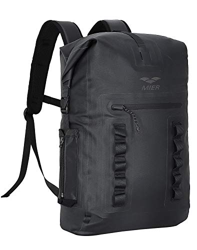MIER Roll Top Waterproof Backpack Floating Dry Bag for Men Women | Heavy Duty Dry Sack, Cushioned Back, Multi-Pockets, Adjustable Chest Strap,For Kayaking Beach Boating Swimming Hiking Travel - color: Black