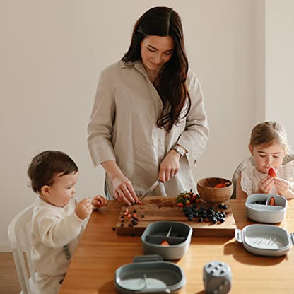 mushie Kids Bento Lunch Box | 3-Compartment & Removable Divider + Fork & Spoon Utensils | Great For Meals, School, Snacks On-the-Go | Dishwasher Safe (Smoke) - color: Smoke