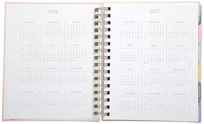 WORLD TRAVELER 2026 Planner Weekly & Monthly Hardcover Spiral Agenda | Hardcover Spiral Lay-Flat Binding, Weekly and Monthly Planning Pages, January to December 2026, 7x8.75 Compact Format - color: Pink Chasing