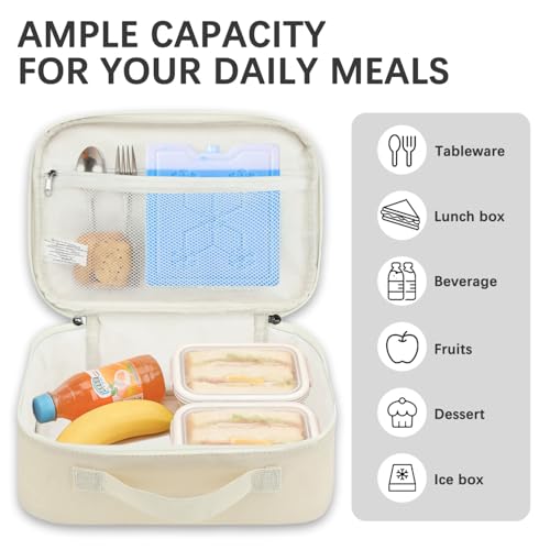 FlowFly Kids Lunch box Insulated Soft Bag Mini Cooler Back to School Thermal Meal Tote Kit for Girls, Boys, Beige - color: Beige