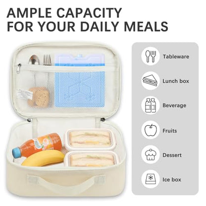 FlowFly Kids Lunch box Insulated Soft Bag Mini Cooler Back to School Thermal Meal Tote Kit for Girls, Boys, Beige - color: Beige