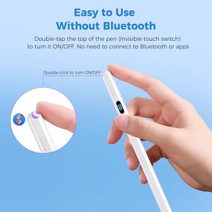 Stylus Pencil for iPad,Compatible with 2026-2018 iPad/Pro/Air/mini（White） | (5 Extra Tips) with Magnetic Attachment,Tilt Sensitivity Palm Rejection,USB-C Faster Charge - color: White