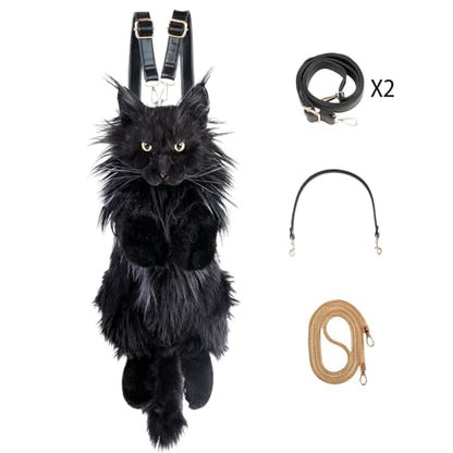 Chongker Realistic Cat Backpack, Handmade Plush Stuffed Animal Bag | Cat Purse Design With Adjustable Straps For Backpack, Shoulder And Crossbody Use. Companion Bag For School Travel And Gifts. - style: Mainecoon