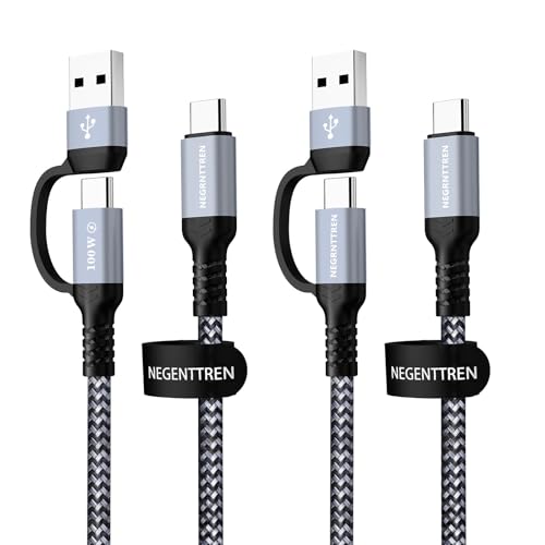 2 in 1 USB C to USB C Cable 100W (10FT, 2Pack), 5A Fast Charging Type A to C Charger Cord Nylon Braided for iPhone 1 - size: 10FT 100W Silver