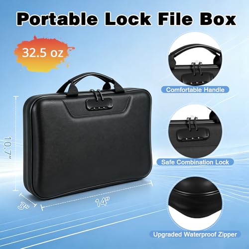 Portable Fireproof Document Box, 13-Pocket Accordion File Organizer, Lock-Safe Hard Case with Handle, Waterproof Folder for Important Documents, Cash, Home & Office