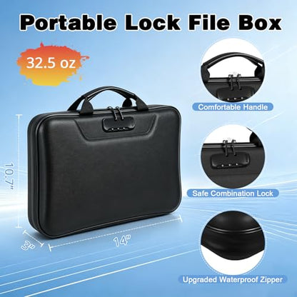 Portable Fireproof Document Box, 13-Pocket Accordion File Organizer, Lock-Safe Hard Case with Handle, Waterproof Folder for Important Documents, Cash, Home & Office