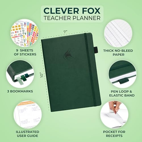 Clever Fox Teacher Planner, School & Homeschool Book, B5 Size Dark Green | Undated, 7x10, lay-flat binding, heavy-duty hardcover, teacher lesson weekly & daily planner, homeschool supplies - color: Dark Green, size: Smaller than A4 (7″ x 10″)