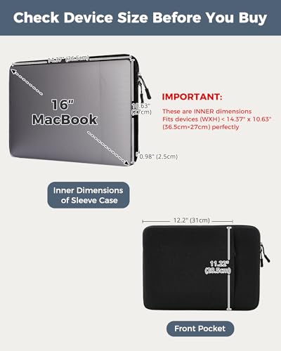ProCase Laptop Sleeve 16" for MacBook Pro 16 Inch M5/M4/M3/M2/M1 | Slim Travel Sleeve with Soft Plush Lining & Large Front Pocket, Water-Resistant, Also Fit 15.6-16" HP Dell Lenovo ASUS Acer - color: Black, size: 16-inch