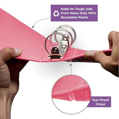 Carstens 3-Inch Heavy Duty 3-Ring Binder - Side Opening, Bubblegum Pink, Durable Plastic, Precision No-Gap Rings, Waterproof Cover, No Pockets, Holds 400 Letter Sheets, BPA-Free, Made in USA (1708-3R) - color: Pink, size: Case of 14