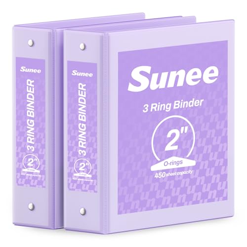 SUNEE 3 Ring Binder 2 Inch 2 Pack, Clear View Binder Three Ring PVC-Free (Fit 8.5x11 Inches) for School or Office Supplies, Purple - color: Purple, size: 2 Inch