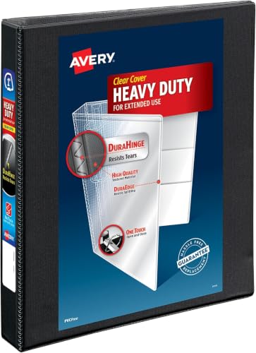 Avery Heavy-Duty View 3 Ring Binder, 1" One Touch Slant Rings, Holds 8.5" x 11" Paper, 1 Black Binder (05300) (Pack of 12) - size: 1" (Pack of 12)