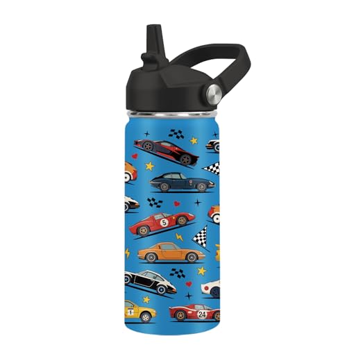 Kids Water Bottle Insulated - Racing Car Water Bottle for Kids, 16oz Stainless Steel Insulated Water Bottles with Straw Lid, Leakproof BPA-Free Racing Car Water Bottles for Home Travel Sports - color: Racing Car#blue, size: 16 Ounces