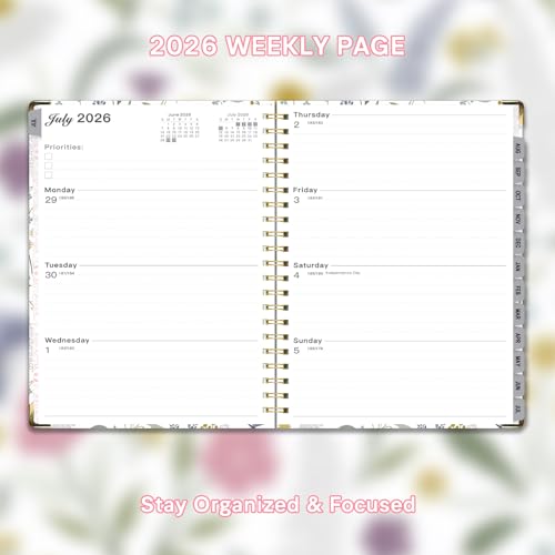 Planner 2026-2027, Weekly and Monthly Academic Planner, Jul 2026 - Jul 2027, 8.5"x11" Large Hardcover Daily Planner Calendar with Tabs for Women, Year Planning Agenda for Teacher and Student (Flowers-1) - color: Flowers-1