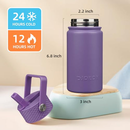 BJPKPK Insulated Water Bottle, 15oz Stainless Steel with Straw Lid | Leak Proof, BPA-Free, Vacuum Insulated, Keep Drink Cold & Hot, Metal Water Bottle for Travel, Gym, Office, Cupholder Friendly - color: Iris, style: N-15oz-Color Lid