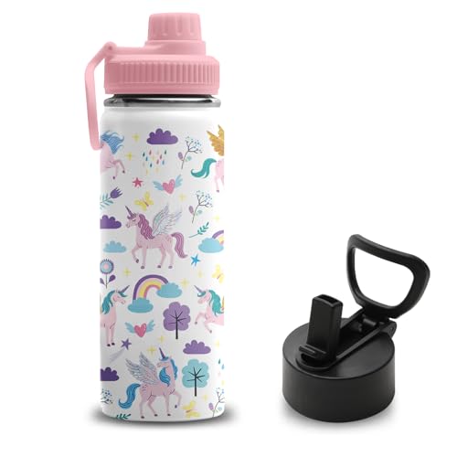 Unicorn Gifts for Girls, 18 oz Stainless Steel Water Bottle with 2 Lids, Insulated Water Bottle with Straw, Cute Cup for School Travel Sports Outdoor, Birthday Gifts for Unicorn Lovers - color: Unicorn