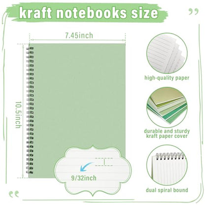 Fuutreo 6 Pack B5 Spiral Notebooks 10.5 x 7.45 Inch College Ruled Aesthetic Journal Kraft Hardcover 70 Sheets (140 Pages) Spiral Notebook for Office Students Work Journaling(Green Series,Forest) - color: Green Series