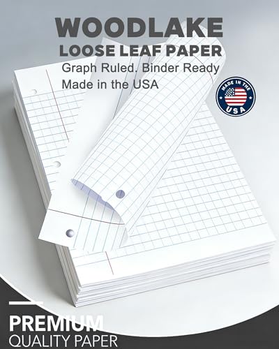 Notebook Paper USA-Made Loose Leaf Paper, 24 Pack 3600 Sheets 8"x10.5" Quad Ruled - 3-Hole Punched Bulk Filler Paper for 3-Ring Binder, 150 Sheets/Pack, Wholesale Available - color: Graph Ruled, size: 24 PACK(3600 SHEETS)