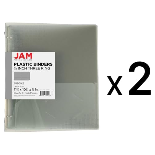 JAM PAPER Plastic 0.5 inch Binders - Smoke Grey 3 Ring Binders - 2/Pack - color: Smoke, size: 0.5 inch (Pack of 2)