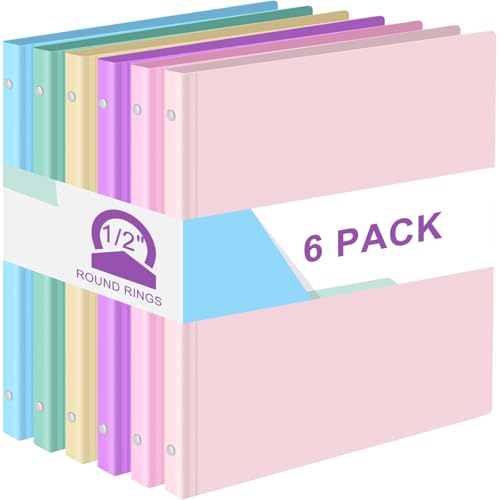 Fulmoon 6 Pack Plastic 3 Ring Binder Assorted Colors Economy Flexible Round Ring Presentation Binders with Pocket for Office School Meeting(1.5 Inch,Pastel Colors) - color: Multicolor, size: 1.5 Inch