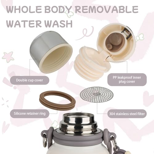 27 fl oz Floral Water Bottle with Strap & Handle, 316 Stainless Steel Insulated Tumbler, Leakproof One-Click Lid, Cute Aesthetic Gift for Women Girls Gym Travel