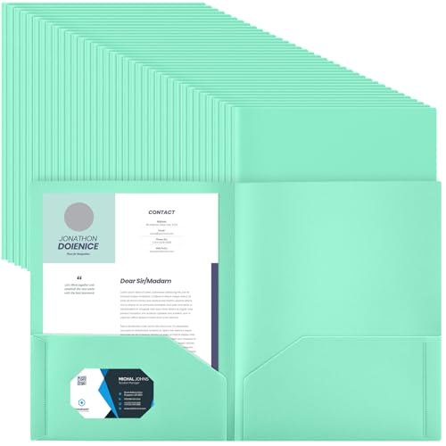 Gueevin 200 Pack Plastic Folder with Pockets, 2 Pocket Folders, Plastic Glossy Folders Fit Letter Size Paper, Heavy Duty Durable File Folder with Business Card for Home Office School (Bright Green) - color: Bright Green