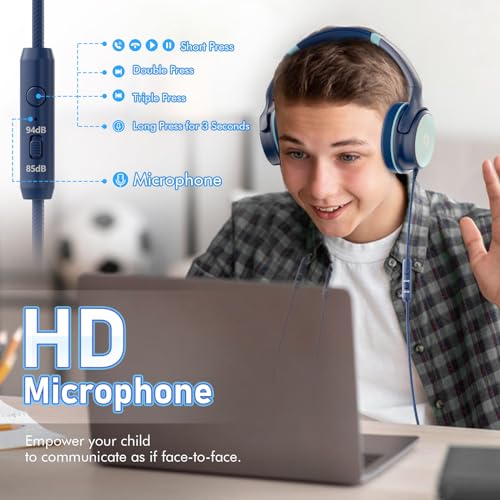 ADOOPE Kids Headphones with Safe 85dB/94dB Volume Limiter for Child/Teens, Foldable HD Stereo Sound Headset for Kindle Kids/fire Tablet/iPad/Laptop, Headphones with Microphone - color: Blue