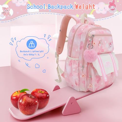 Girls Backpack,Cute Print School Kids Backpack with Insulated Lunch Box Pen Case Set,Kindergarten Elementary School Book Bag for Girls Children Students(3 pieces set -Pink) - color: 3 Pieces Set -Pink
