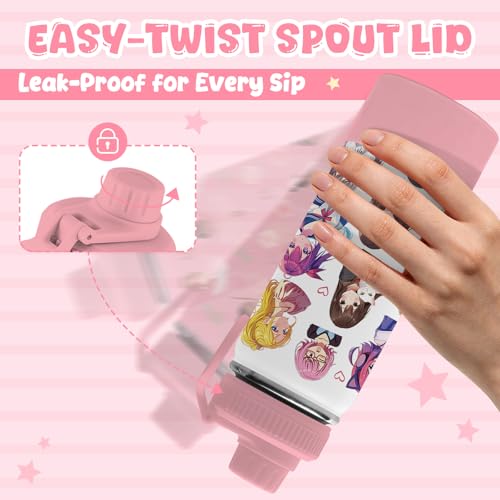 18oz Anime Water Bottle with 2 Lids (Spout and Straw Lid), Insulated Stainless Steel Kids Girl Tumbler Cup, Just A Girl Who Loves Anime Merch Gifts for Women Girls Fans - color: Anime