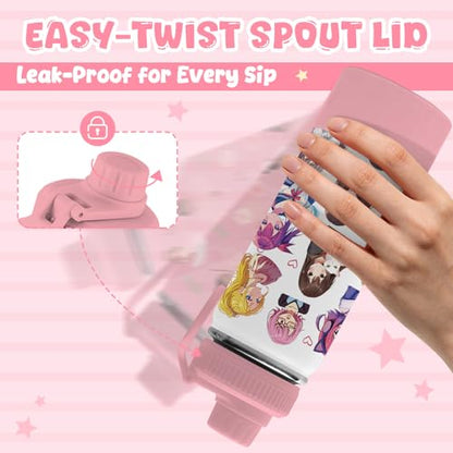18oz Anime Water Bottle with 2 Lids (Spout and Straw Lid), Insulated Stainless Steel Kids Girl Tumbler Cup, Just A Girl Who Loves Anime Merch Gifts for Women Girls Fans - color: Anime