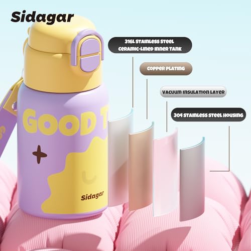 SDGA+ Kids Insulated Water Bottle with Shoulder Strap - 22 oz Kawaii Stainless Steel Tumbler with 3D Fuzzy Charm, Leak-Proof Flip Top & Vacuum Flask for School, Travel, BPA Free, Yellow - color: Yellow
