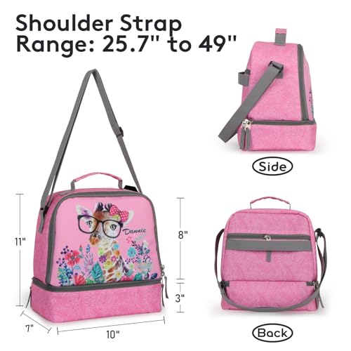 Tilami Rolling Backpack & Lunch bag for Kids 19 Inch Wheeled Bookbag for Boys & Girls for School & Travel,Giraffe pink - color: Giraffe Pink