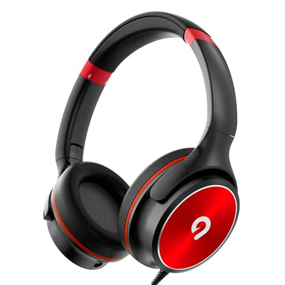 ADOOPE Kids Headphones with Safe 85dB/94dB Volume Limiter for Teen and Boys, Foldable HD Stereo Sound Headset for Kindle Kids/fire Tablet/iPad/Laptop, Headphones with Microphone (Black-red) - color: Black Red