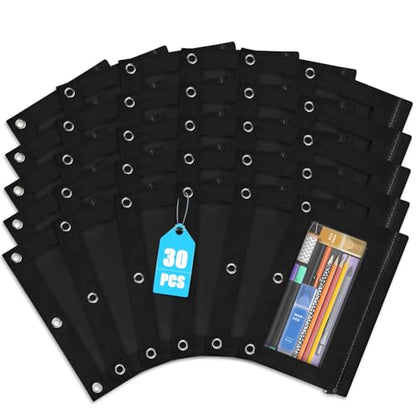 Shemira Pencil Pouch for 3 Ring Binder, 30 Pack Black Pencil Pouches Bulk, Binder Pencils Pouchs' with Smooth Zipper, Zipper Pencil Pouches, 3 Ring Binders' Pencils' Pouches' - color: Black