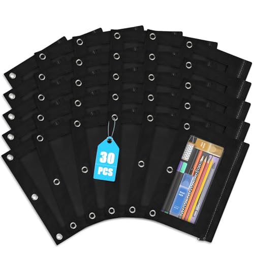 Shemira Pencil Pouch for 3 Ring Binder, 30 Pack Black Pencil Pouches Bulk, Binder Pencils Pouchs' with Smooth Zipper, Zipper Pencil Pouches, 3 Ring Binders' Pencils' Pouches' - color: Black