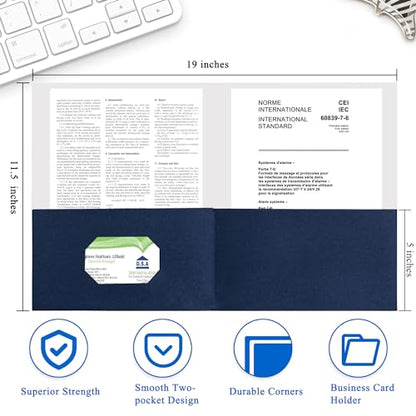 Zzrywuty 50 Packs Two Pocket File Folders with Business Card Slot,Textured Paper,Letter Size,Holds 100 Plus Sheets for School,Office,Business,Royal Blue - color: Blue-50pcs