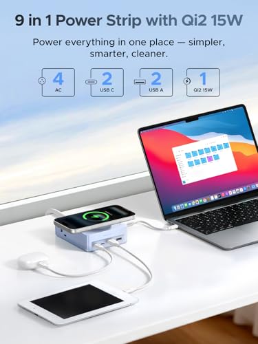 UGREEN Power Strip with 4 Power Outlets, 15w Wireless Charger, 20W PD3.0 USB C Fast Charging, 2 USB-C Ports, 2 USB A Ports, Desk Charging Station for Office, Conference, Home Use