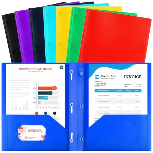 8 Pack Plastic Folders with Pockets, Pocket Folders with 2 Pockets, ROOKEA Prongs Colorful Letter Size Folders File Pocket Folders with Business Card Slots for School Office - color: Multicolor