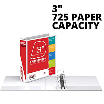 3 Ring Binders, 3 Inch Angle D-Rings, White, 4 Pack, Clear View, Pockets - color: White, size: 3 Inch (4 Pack)