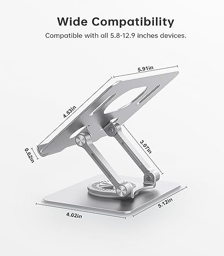 Orlian Tablet Stand Adjustable with 360° Swivel Base Aluminum Tablet Stand Holder for iPad/Samsung/iPad Pro Air Mini/Galaxy/Switch, Sliver - color: Silver