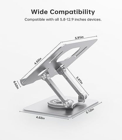 Orlian Tablet Stand Adjustable with 360° Swivel Base Aluminum Tablet Stand Holder for iPad/Samsung/iPad Pro Air Mini/Galaxy/Switch, Sliver - color: Silver