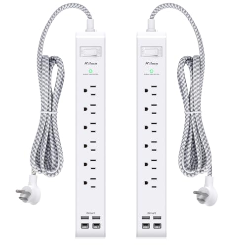 2 Pack Power Strip Surge Protector, 6 Outlets 4 USB Ports (2 USB C) 5Ft Long Extension Cords, Flat Plug Overload Protection Outlet Strip, Wall Mount for Home, Office and Dorm Essential, ETL Listed - size: 5FT, style: Braided Cord & Right Angle Plug