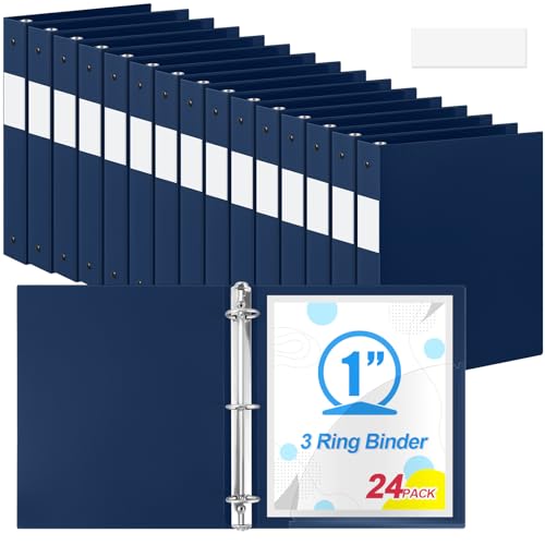 Henoyso 24 Pack 1 Inch 3 Ring Plastic Binders, Bulk Flexible PP Binders for Classroom & School Supplies, Letter Size 8.5 x 11, Holds 240 Sheets with Interior Pocket (Navy Blue) - color: Navy Blue
