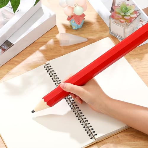 16 Inch Wooden Large Jumbo Pencils Giant Big Funny Wood Pencil with Cap and Eraser Fun Novelty Gifts for Kids School Kindergarten Home Office Prop Supplies(Red) - color: Red