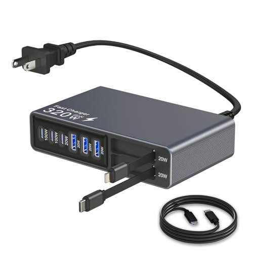 X-Star 320W 8-Port Retractable USB C Charger Block Charging Station,Upgraded GaN3.0 PD 100W Desktop Laptop Chargers,Fast Multiple USB Charging Hub for MacBook Pro/Air,iPad,Galaxy, iPhone17/16/15 etc