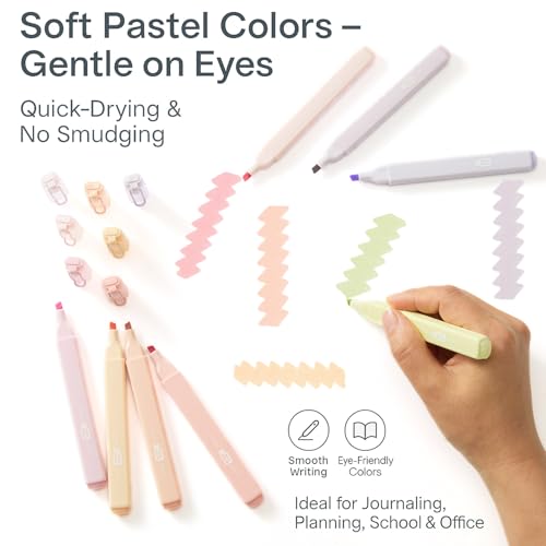 Pastel Highlighters Set, 12 Soft Pastel Colors – No Bleed, Quick-Dry Chisel Tip Highlighter Pens for Bible, Journals, Planners, Notes & Books