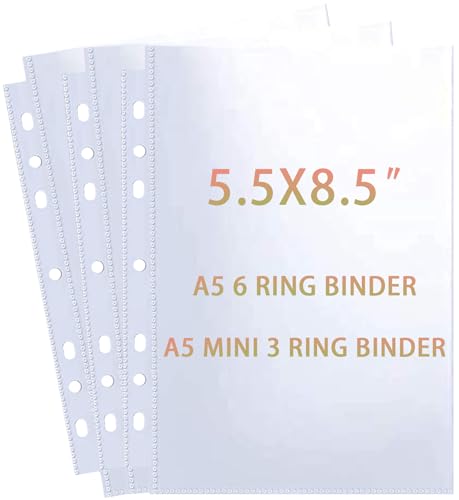 40 Pack 80 Pockets 5.5x8.5” Sheet Protector Sleeves for 6 Ring A5 Binder, A5 Mini 3 Ring Binder, Ultra-Clear Playbill Holder Sleeves, Double-Sided, Top Loading Sheet Protector for Paper Report - color: 40 Pack Sleeves